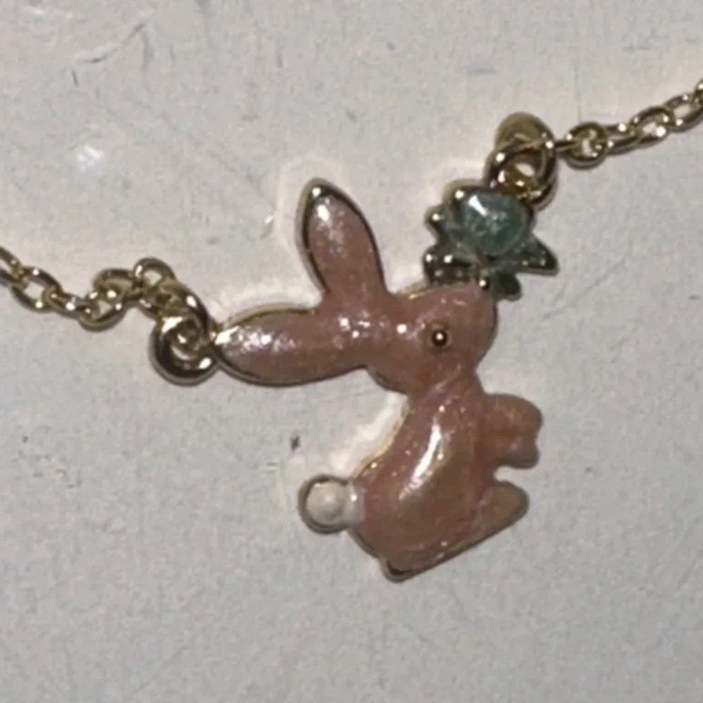 Girl Nation Pink Glitter Bunny Rabbit Necklace 14K Gold Plated Hypoallergenic